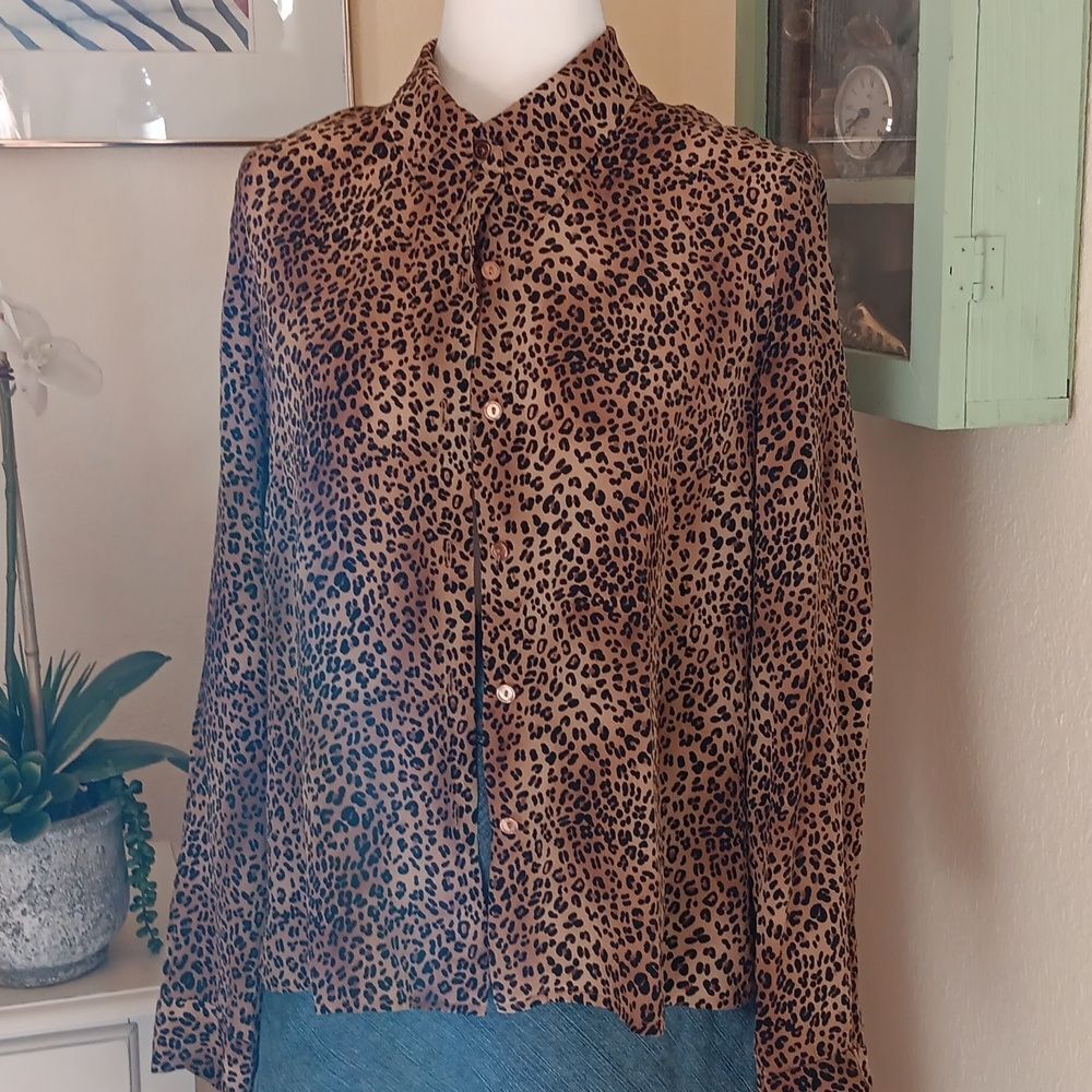 Color F X Silk Animal Print Blouse